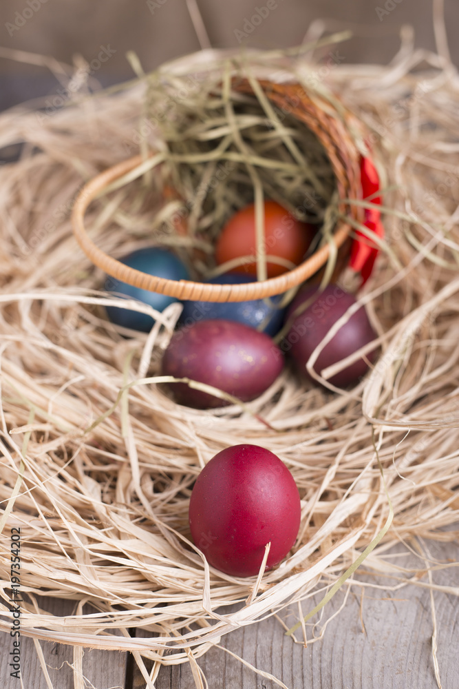 Colorful eastern eggs. Copy space. Selective focus Colorful eastern eggs. Copy space. Selective focus