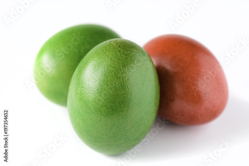 Easter eggs red and green isolated on white background.