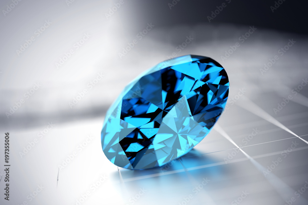 Blue Gem Diamond placed on silver background, 3d illustration. Blue Gem Diamond placed on silver background, 3d illustration.