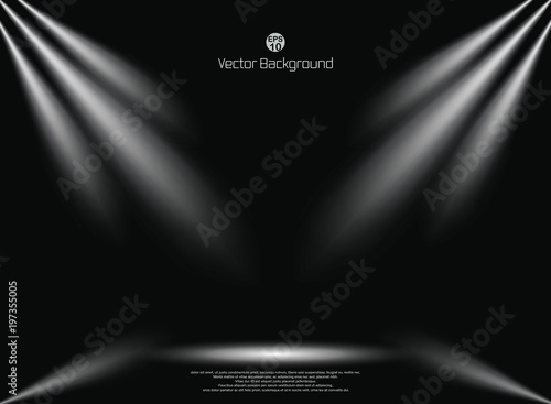 Dark black background with lighting spotlight business backdrop, mock up template for product display and copy space in studio