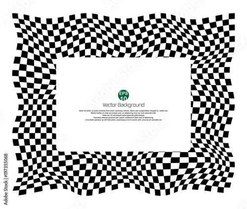 Checkered pattern of champ background with distort  black and white banner
