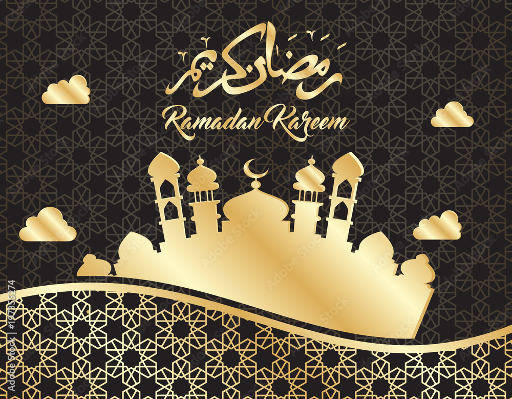 beautiful ramadan kareem background with gold color on black background