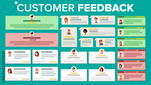 Customer Feedback Vector. Business Positive, Negative Review. Store Quality Work. Testimonials Notification Messages. User Photo. Review Rating Speech Bubble. Flat Cartoon Illustration