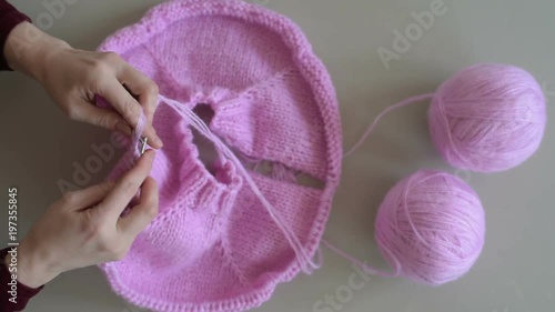 Wallpaper Mural Woman hands knitting pink yarn Torontodigital.ca