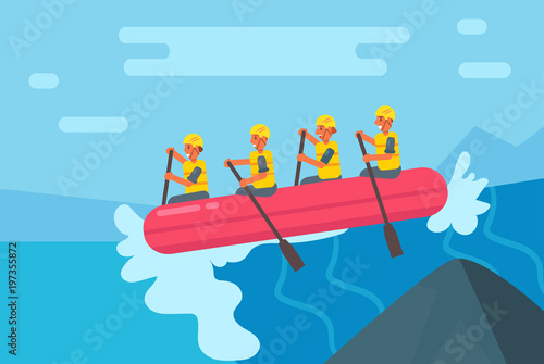 Rafting. Vector. Cartoon. Isolated