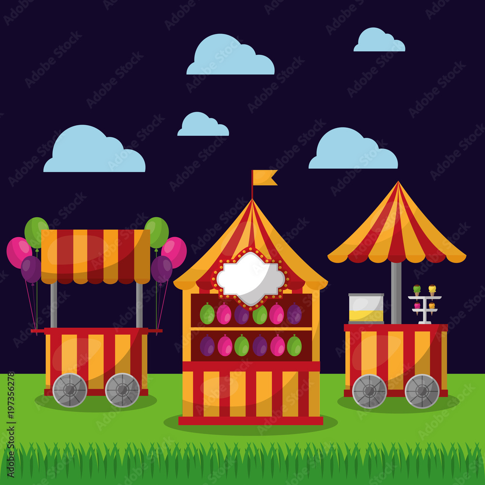 carnival booths food   and ice cream funfair festival vector illustration