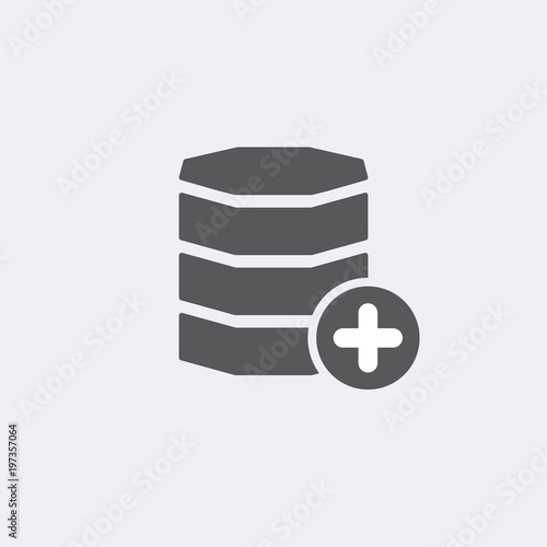 Database icon with add sign. Database icon and new, plus, positive symbol