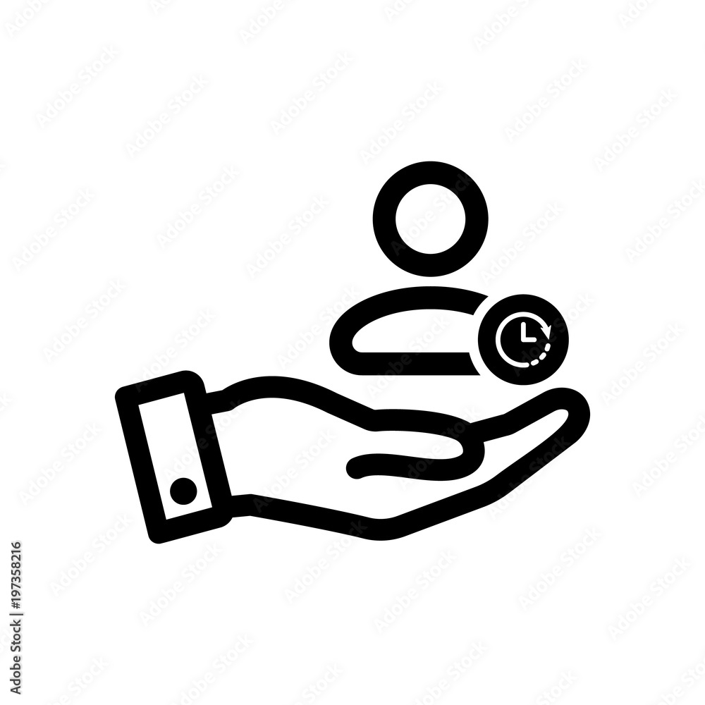 Customer icon with clock sign. Customer icon and countdown, deadline, schedule, planning symbol