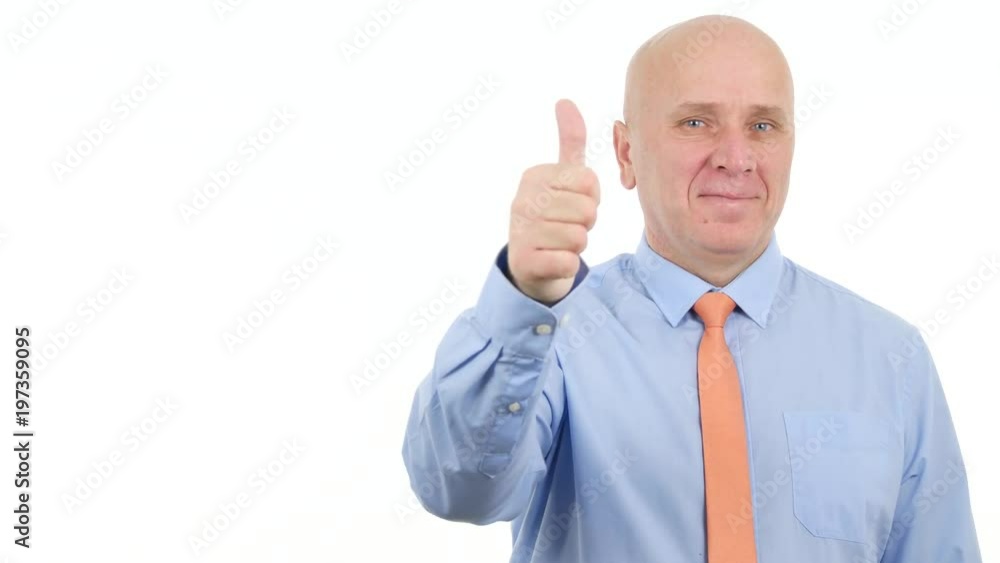 Happy Businessman Gesturing Smiling Thumbs Up Hand Sign Good Job Well Done. Happy Businessman Gesturing Smiling Thumbs Up Hand Sign Good Job Well Done.
