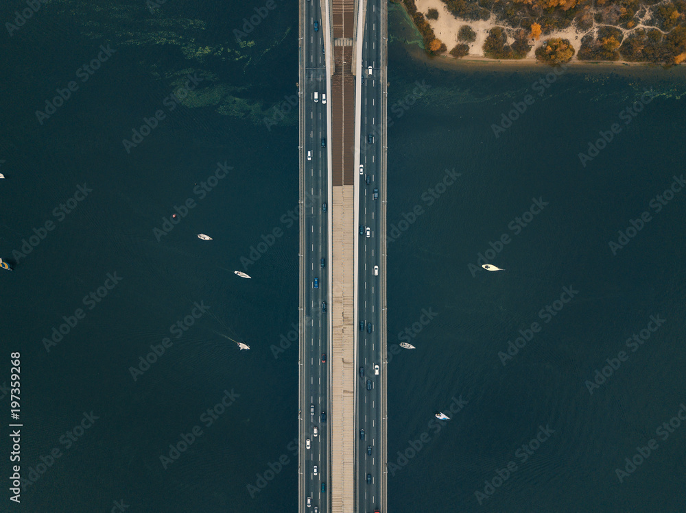 Aerial drone landscape with yachts