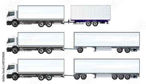 Vector road trains set template isolated on white