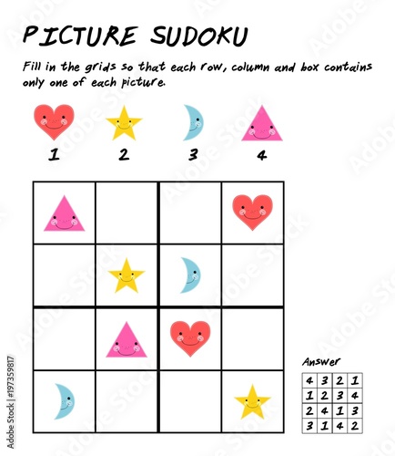 Sudoku puzzle game with pictures. Logic educational game. Kids activity sheet