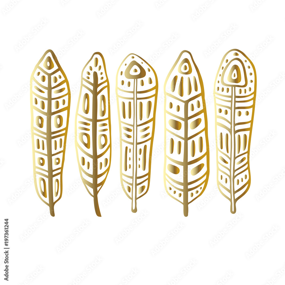 Ethnic Feathers Set. Hand drawn vector illustration. Design element Ethnic Feathers Set. Hand drawn vector illustration. Design element
