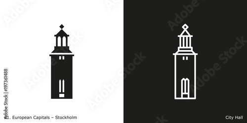 City Hall of Stockholm Icon.
Landmark building from the capital city of Sweden