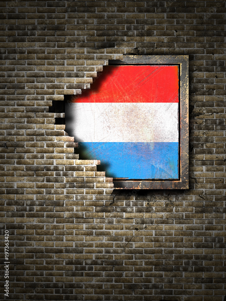 Old Luxembourg flag in brick wall