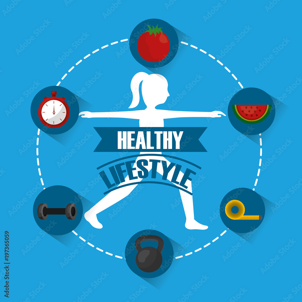 Fototapeta premium fitness woman fruit healthy lifestyle vector illustration