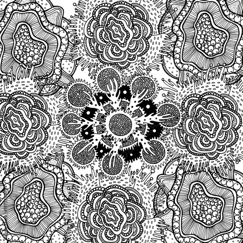 Boho tribal flowers - coloring page for adults. Doodle cartoob fantastic floral mandalas. Vector illustration