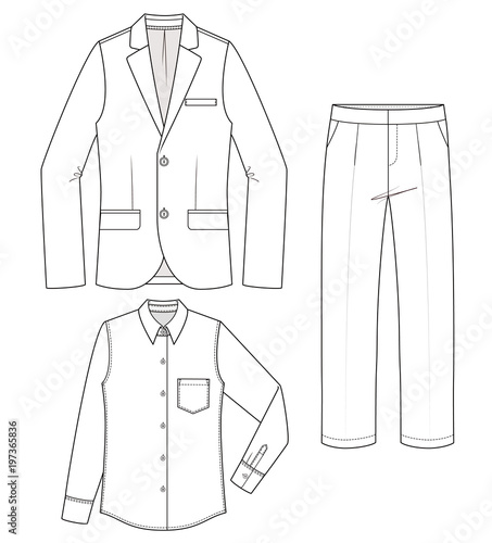 Man's Suit Set fashion flat technical drawing template