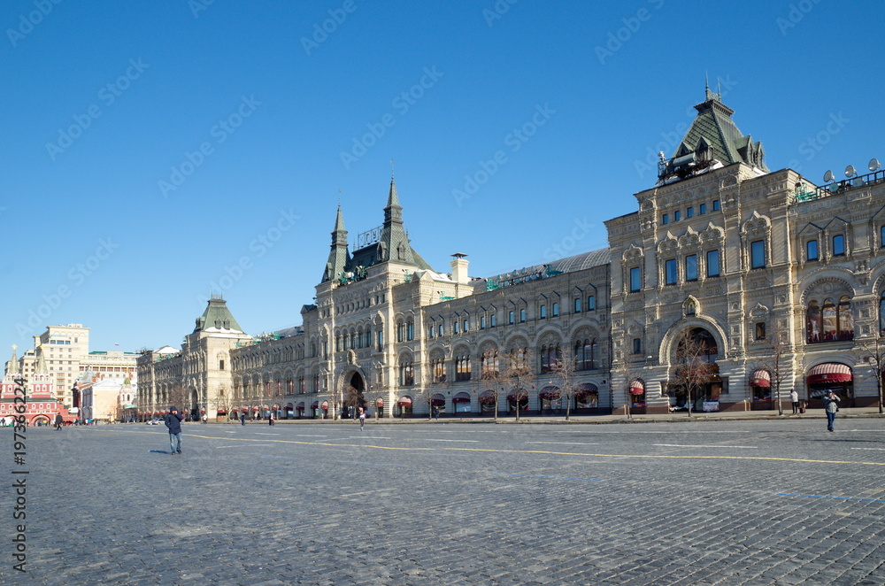 Moscow, Russia - March 19, 2018: The Historic building of Gum on Red square