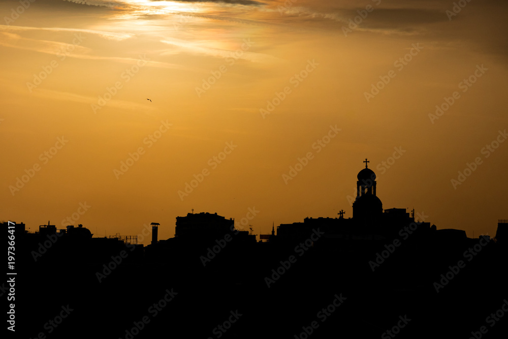 Varna Bulgaria sunset silhouette yellow color background
