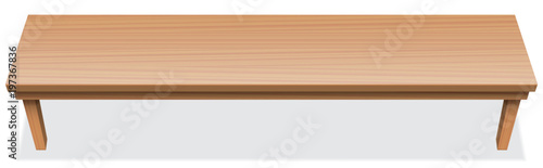 Very long table, extra long tabletop with wooden texture. Perspective view from above. Horizontal isolated vector illustration over white background.