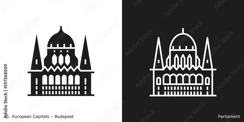 Hungarian Parliament Building Icon.
Landmark building of Budapest, the capital city of Hungary