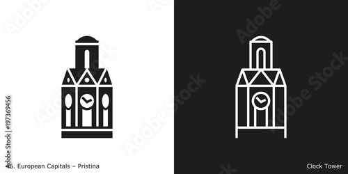 Clock Tower Icon.
Landmark building of Pristina, the capital city of Kosovo