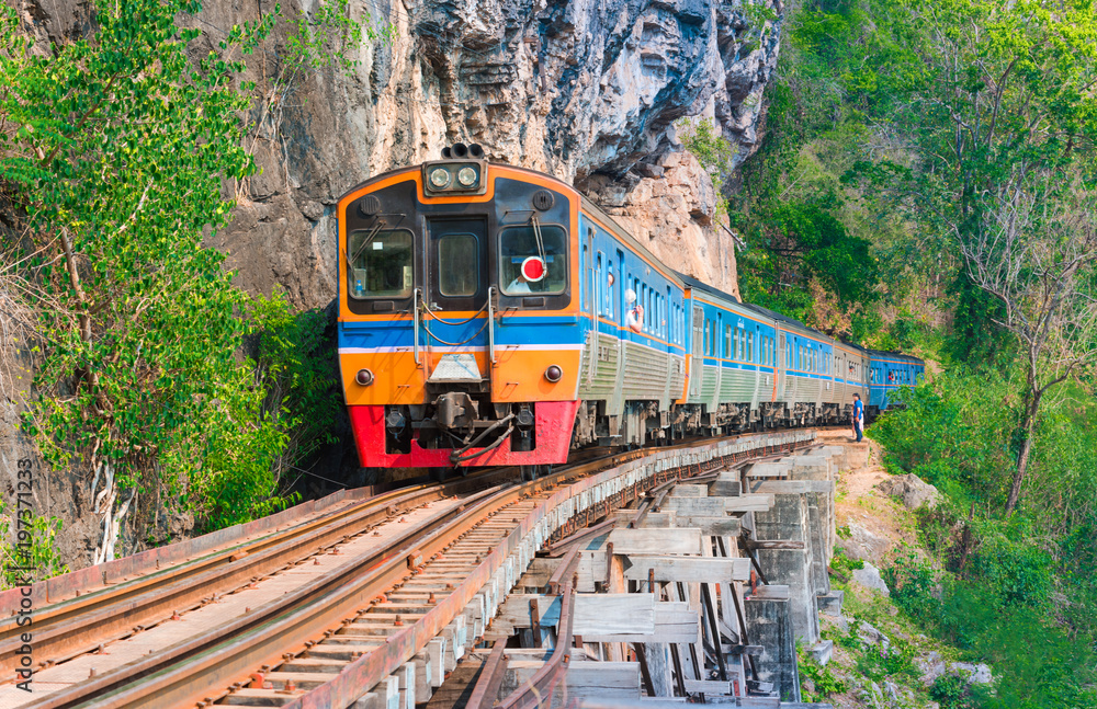Thai Train on River Kwai Bridge of Kanchanaburi province, Thailand. Thai Train on River Kwai Bridge of Kanchanaburi province, Thailand.