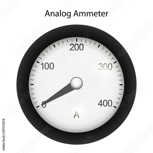 Vector illustration of analog ammeter or ampere meter - measuring instrument used to measure the current in a circuit.