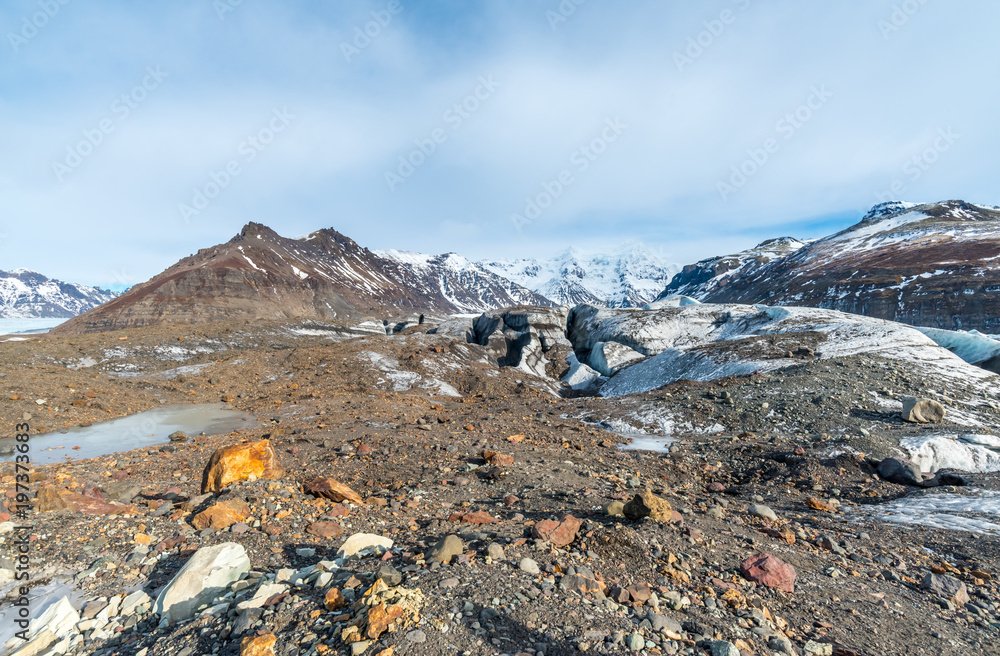 Mountains near entrance of ice cave in Iceland