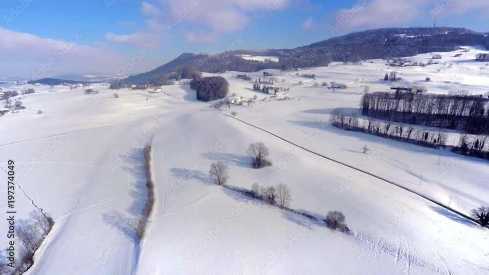4K White country side aerial - Winter. Swiss landscape in december 4K White country side aerial - Winter. Swiss landscape in december