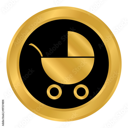 Pram button on white.