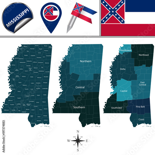 Map of Mississippi with Regions