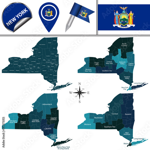 Valokuvatapetti Map of New York with Regions