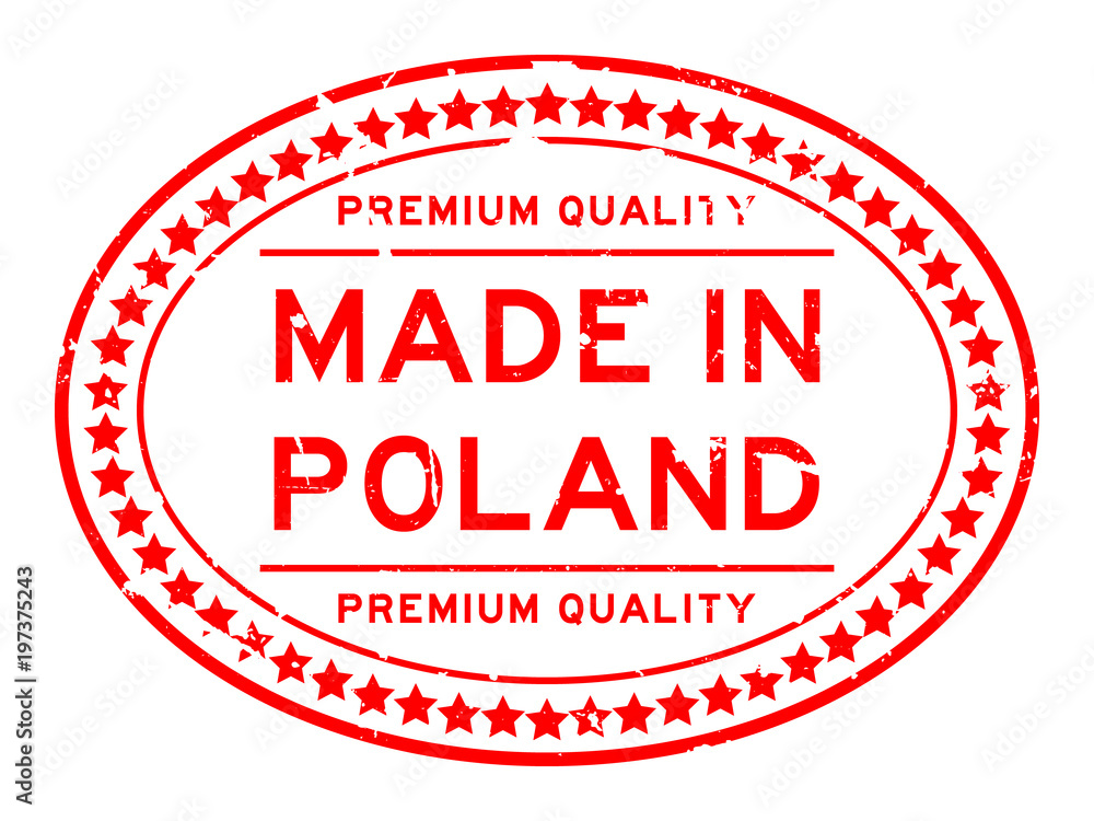 Grunge red premiumq quality made in Poland oval rubber seal business stamp on white background Grunge red premiumq quality made in Poland oval rubber seal business stamp on white background