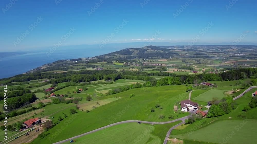 Swiss country side - aerial. Aerial shots of Lake Geneva area - Switzerland Swiss country side - aerial. Aerial shots of Lake Geneva area - Switzerland