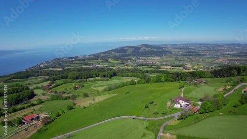 Swiss country side - aerial. Aerial shots of Lake Geneva area - Switzerland