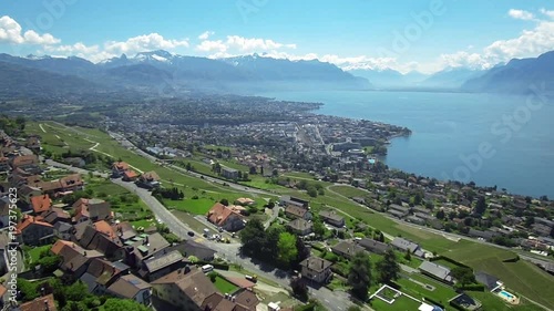 Swizerland Lake - aerial. Aerial footages of Vevey, Switzerland