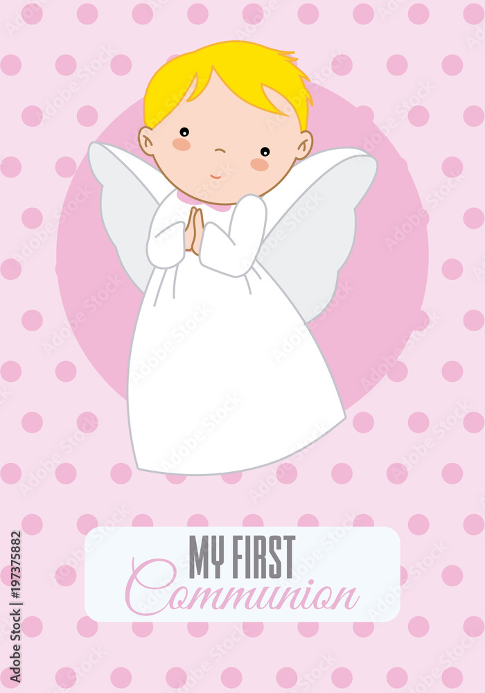 angel girl. Christening or communion card angel girl. Christening or communion card