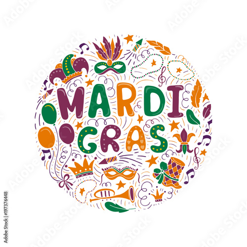  Mardi Gras elements and lettering