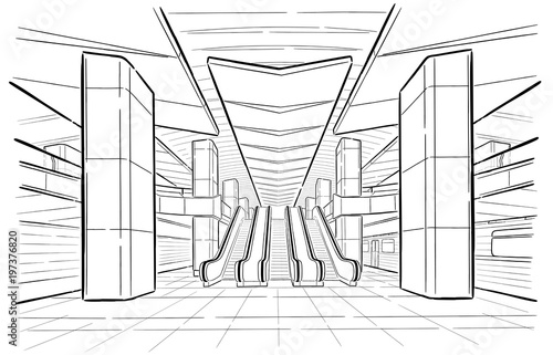 Hand drawn sketch Moscow metro station