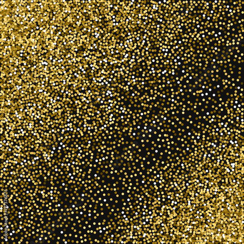 Round gold glitter. Scatter pattern with round gold glitter on black background. Wondrous Vector illustration.