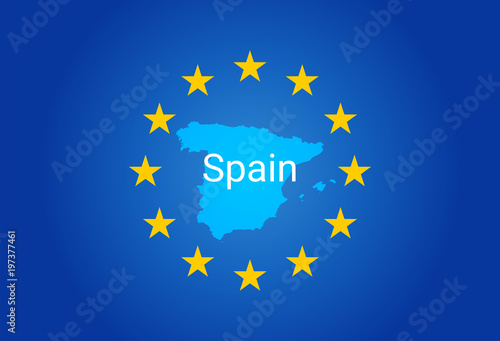 EU - European Union flag and Map of Spain. vector