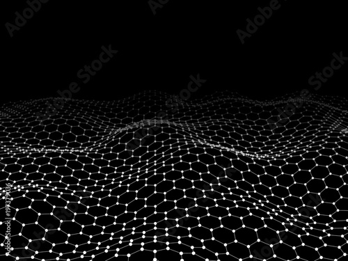 Abstract hexagon illustration. Technology concept.Big data. Noise landscape on black . © Anatoly Stojko