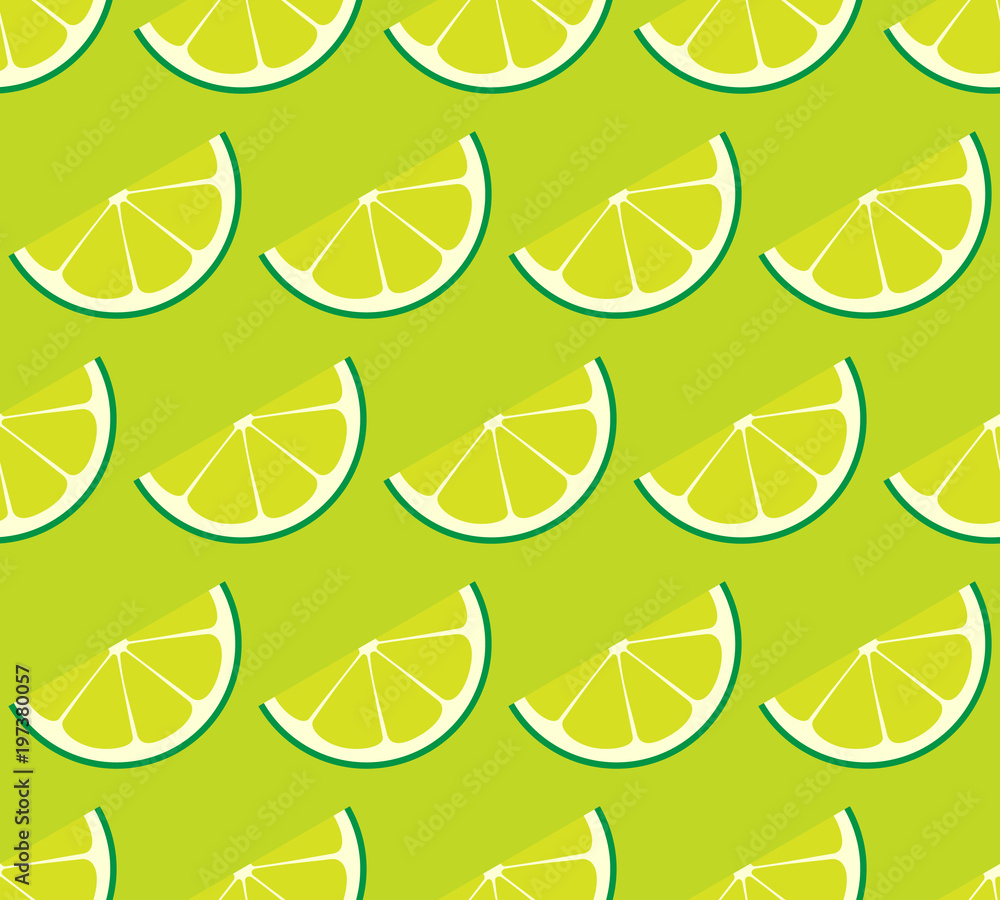 Limeade Lime Seamless Vector Pattern Tile. Rows of Green Lime Half Slices Arranged on Yellow-Green Background. Lemonade Stand Summer Picnic Party Decoration. Food Packaging Design. Swatch Included.