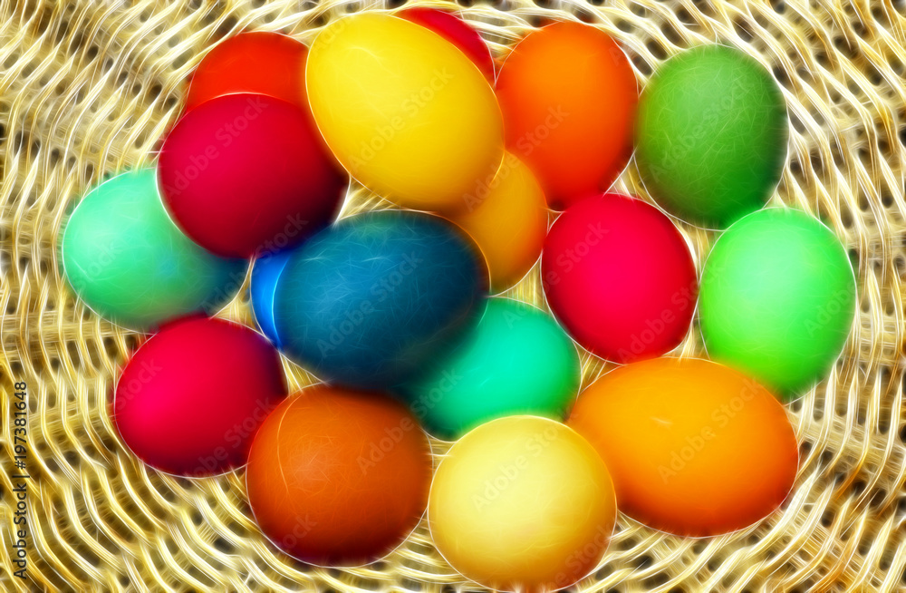 Happy Easter, basket of eggs Happy Easter, basket of eggs