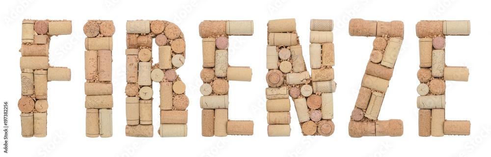 Word Firenze made of wine corks Isolated on white background