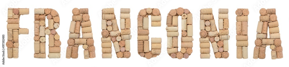 Wine region of Germany Franconia made from wine corks Isolated on white background