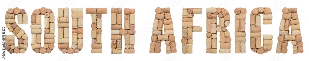 Word SOUTH AFRICA made of  wine corks Isolated on white background