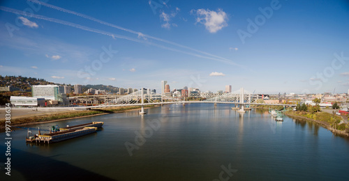 Wallpaper Mural Panoramic View Portland Bridge Willamette River Barges Torontodigital.ca